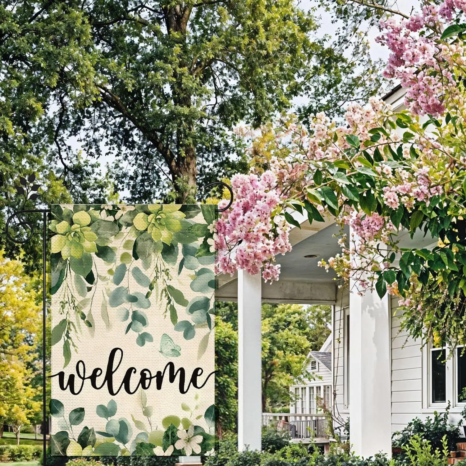Welcome Spring Color Flowers Garden Flag 12x18 Inch Double Sided for Outside Home Small Burlap Plaid Yard Welcome Flag Decor EEZ