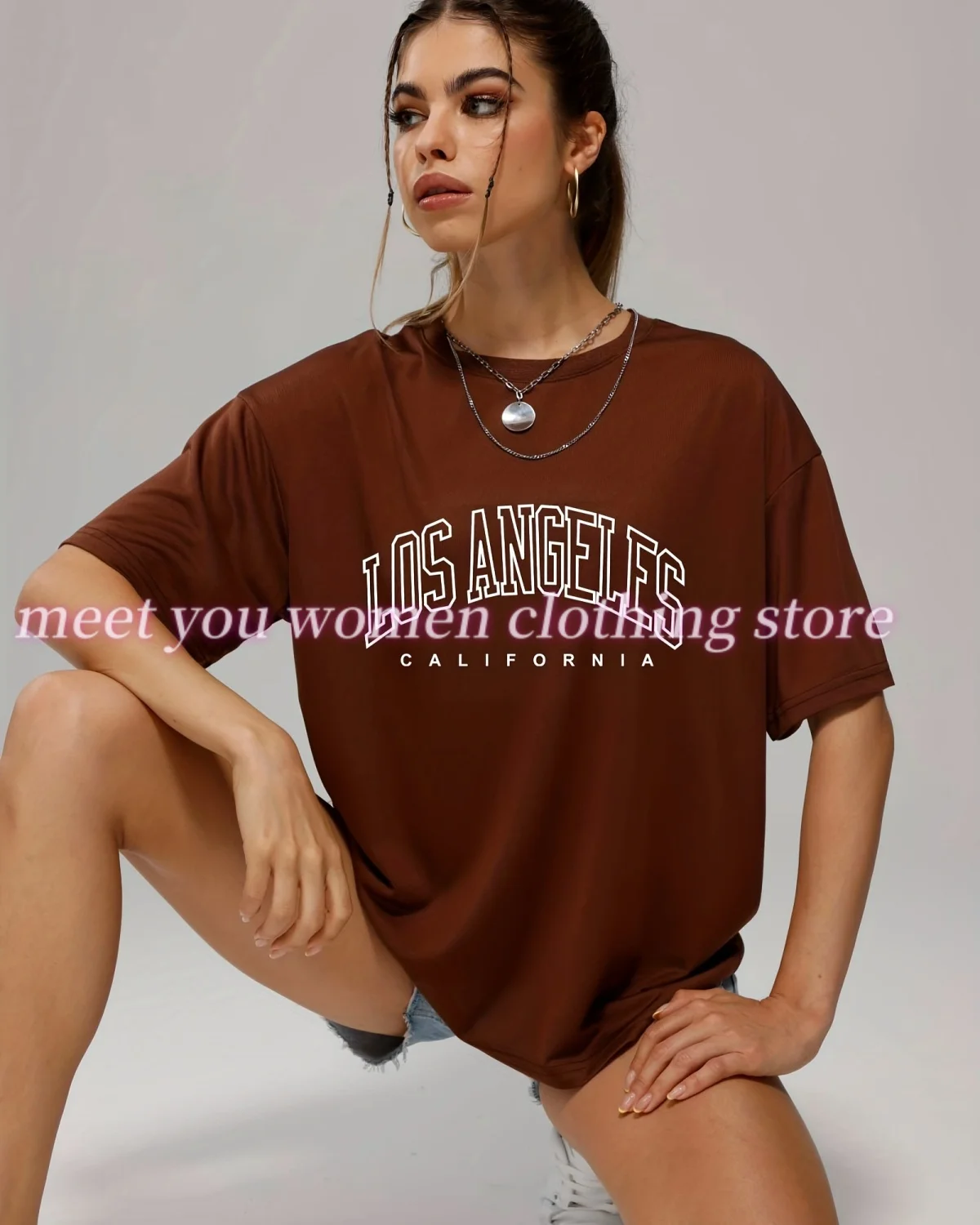 

Los Angeles Print Woman T Shirt Girl Oversize Daily Tops Female Tees Creativity Ttshirt Round Neck T-Shirt Casual Clothes