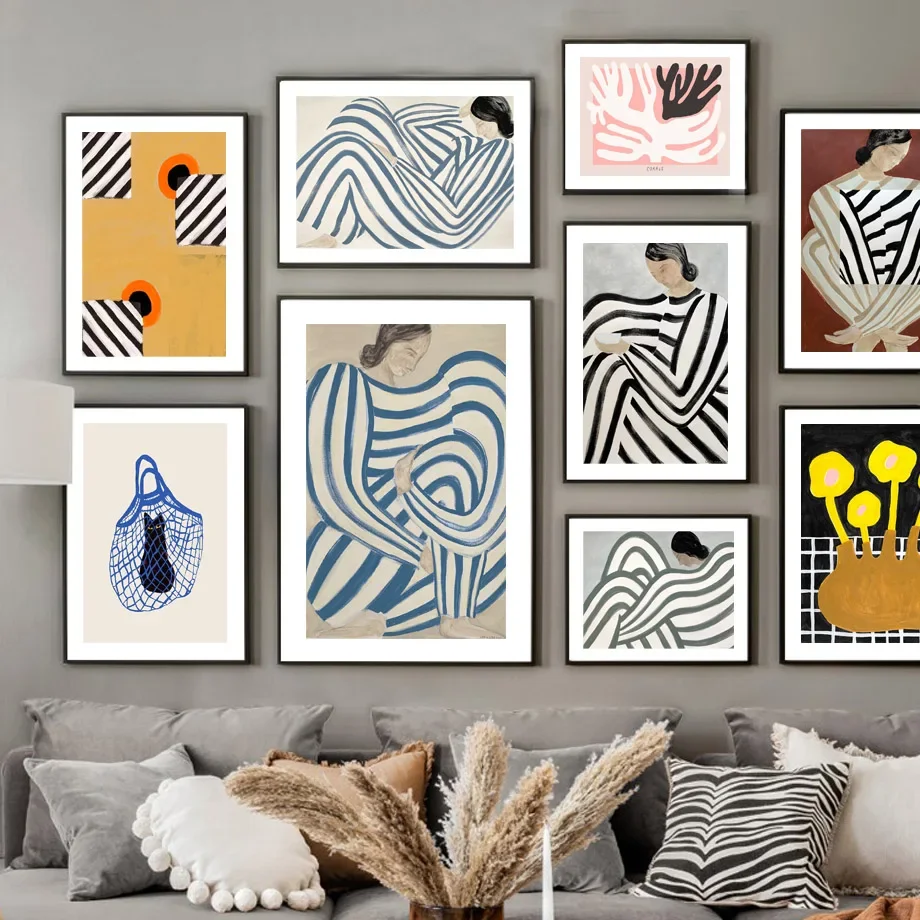 Multi-size 1PC frameless high-definition decorative paintings,Wall Art Canvas Painting Sofia Lind Abstract Line Pajama Girl Flow