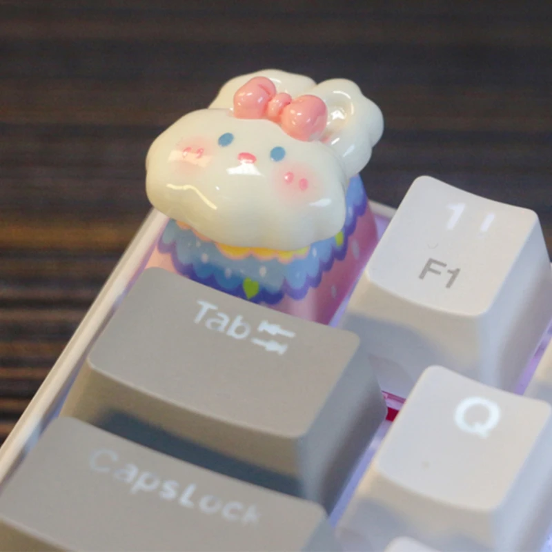 White Rabbit Keycap Cross Axis Mechanical Keyboard Universal Keycap Accessories Cartoon Animal Handmade Customized Keycap Gift