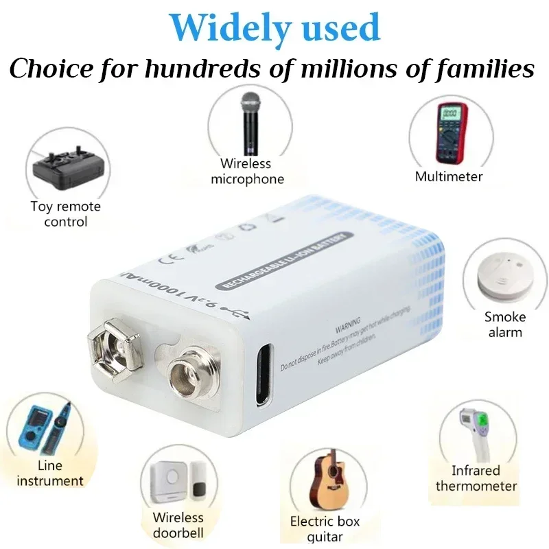 9V battery USB fast charge 6F22 rechargeable lithium battery 1000mAh or microphone multimeter toy remote control instrument