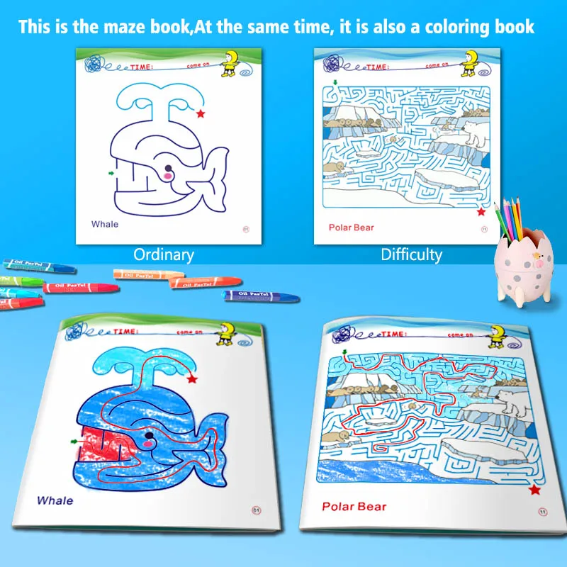 Labyrint kleurboek, kinderen leren tekenen, doodle en kleuren, leuke doolhofspellen, verbetering van concentratie en observatie, geschikt