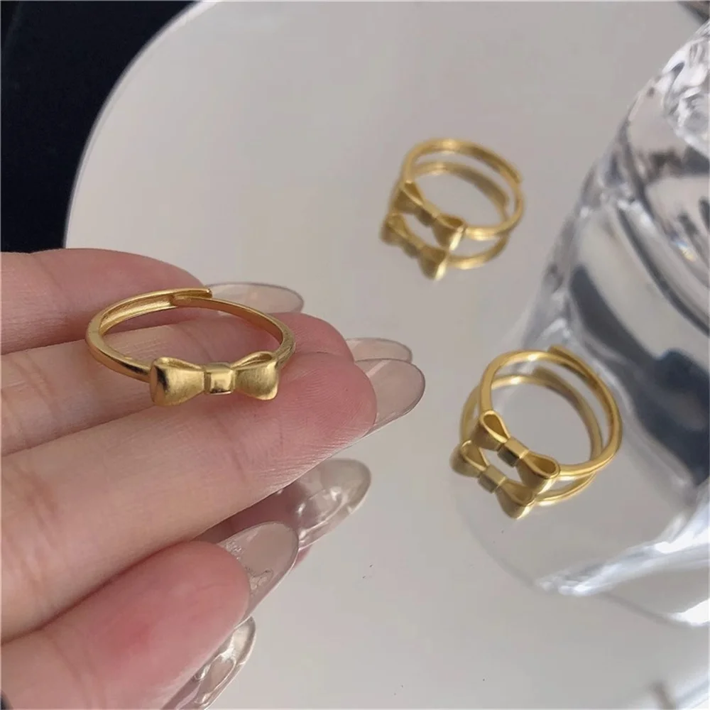 Vintage Sweet Gold Color Bowknot Adjustable Finger Rings For Women Delicate Geometry Jewelry Wedding Minimalist Accessories