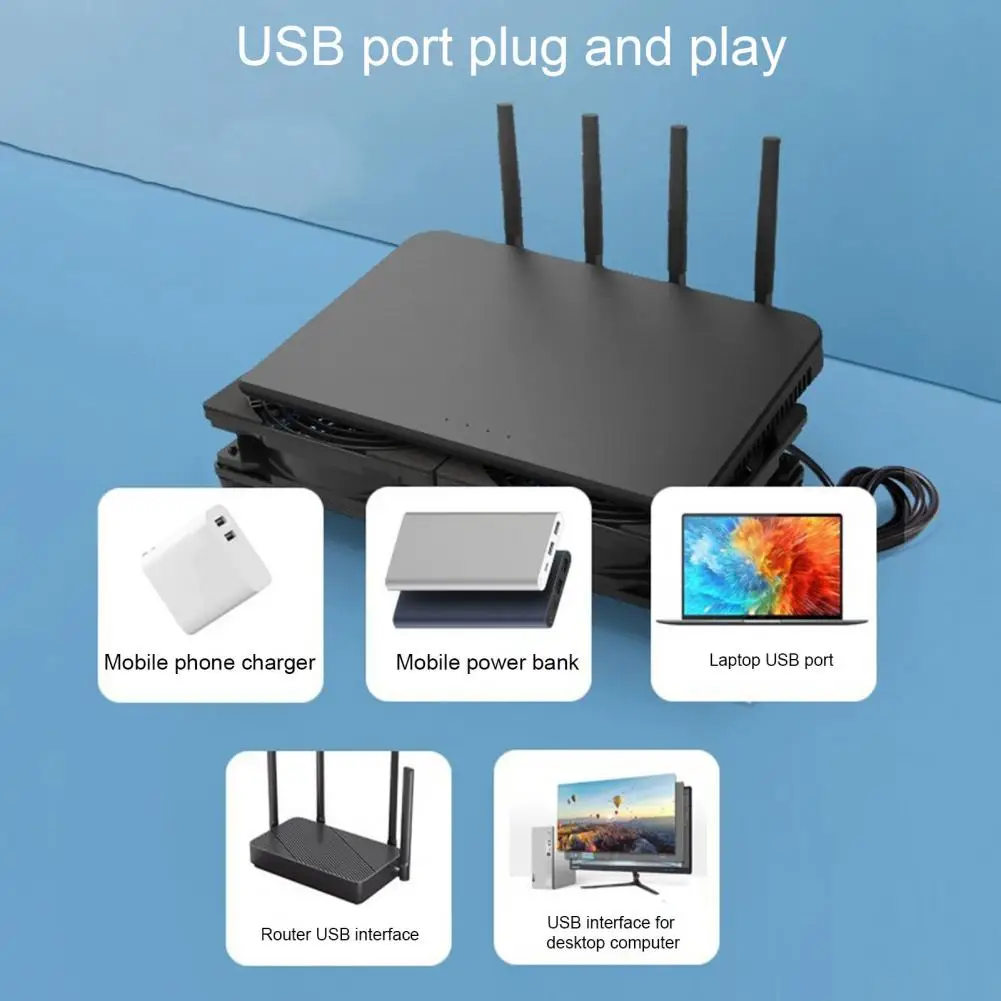 Usb Powered Router Fan Silent Usb Router Fan for Computer Tablet Host Case Strong Wind Output Shockproof Design Stable