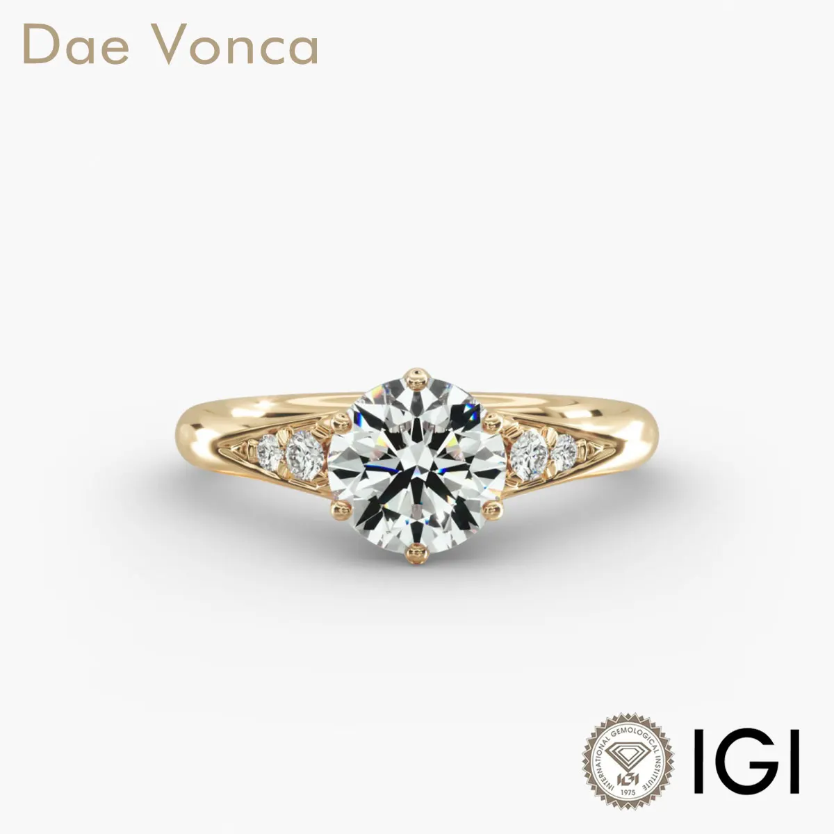 Classic Diamond Engagement Ring 0.5-3.0ct IGI Round Cut Lab Grown Diamond In 9K/14K/18K Yellow Gold Tapered Pavé Side Diamonds