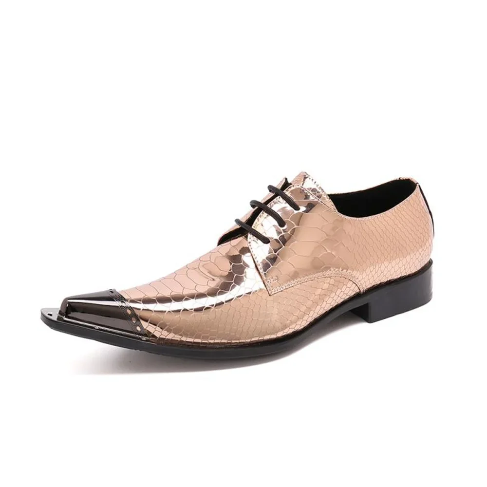 Brogue-Lederschuhe für Herren, Schlangenmuster, Retro-Business, spitze Zehenpartie, Schnürung, trendiges Kleid, Hochzeit