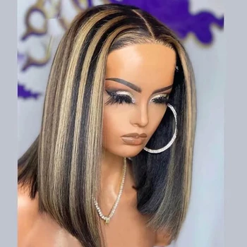Knochen Gerade Ombre HD Farbige 13x4 Spitze Vorne Perücke Kurze Bob Brasilianische 1/27 13x4 Highlight menschliches Haar Spitze Frontal Perücke Für Frauen