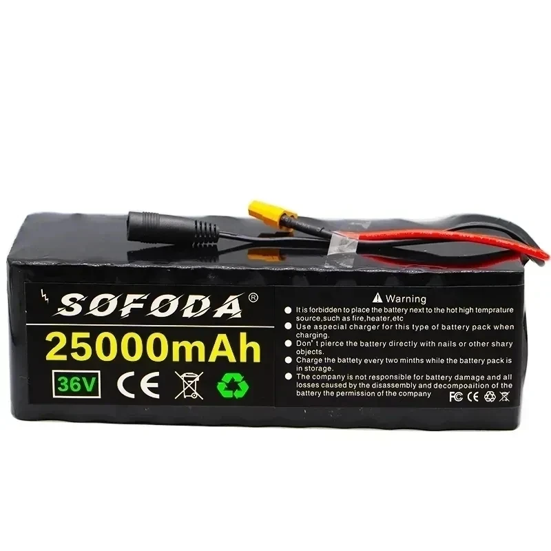 36V Battery 10S4P 25Ah Battery Pack 500W High Power Battery 42V 25000mAh Ebike Electric Bicycle xt60 BMS with Capacity Indicator