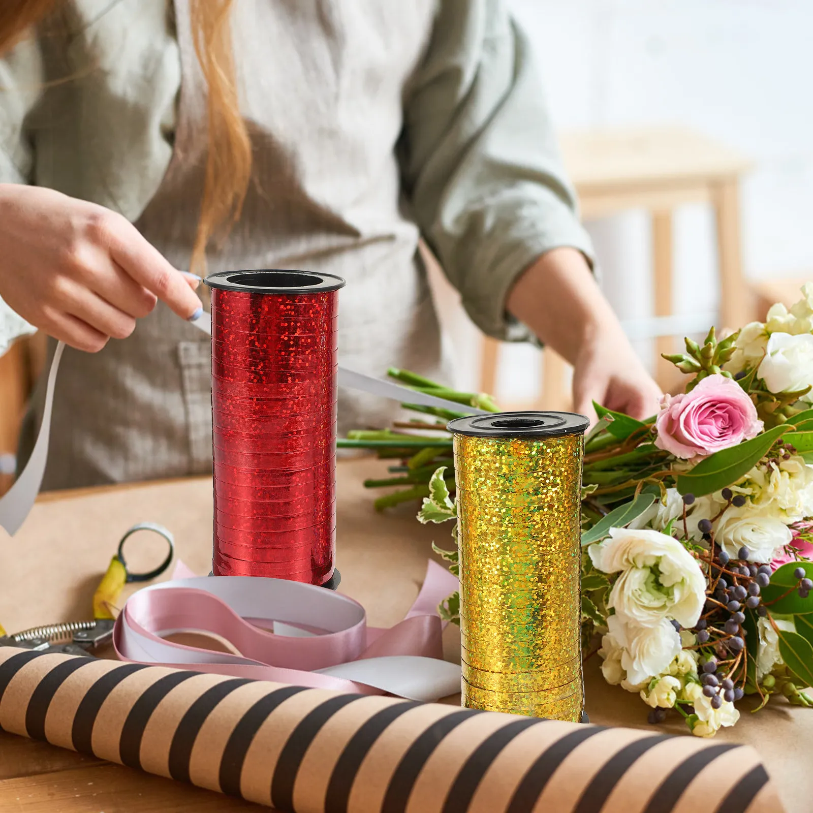 

3 рулона ленты для украшения воздушных шаров, блестящая металлическая лента для свадеб, скрапбукинга, цветов, упаковки подарков