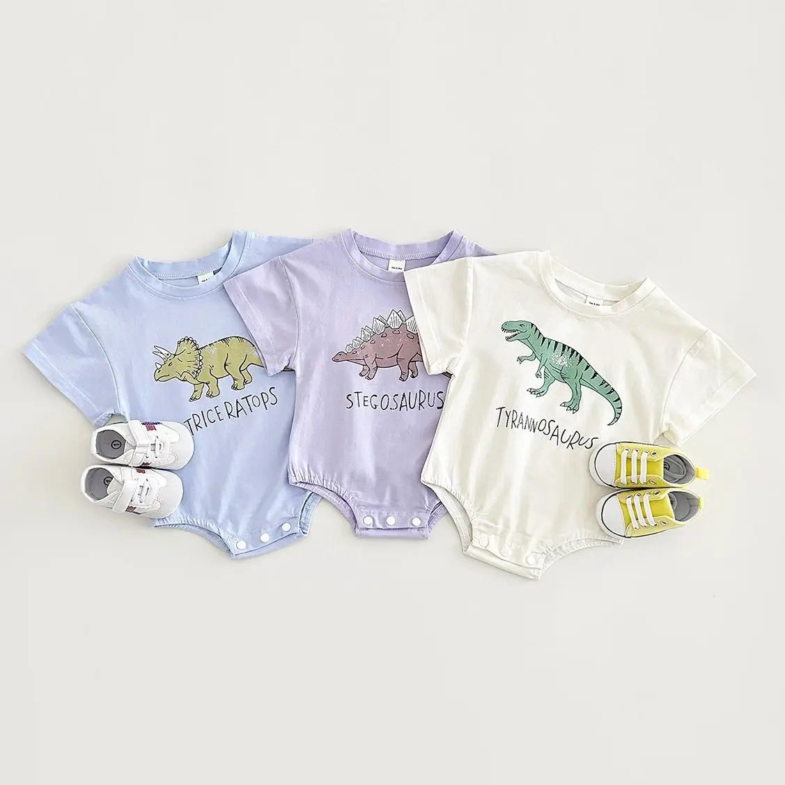 

2024 Newborn Baby Summer Triangle Rompers Boys Girls Clothing Cotton Bodysuit Cartoon Dinosaur Print Short Sleeve Infant 0-18M