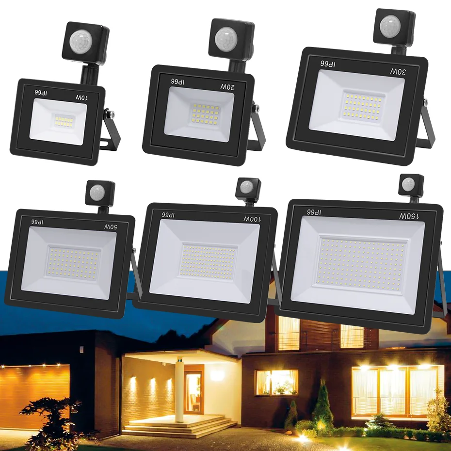 

Motion Sensor LED Flood Light 10W/20W/30W/50W/100W/150W 220V Floodlight Reflector IP66 Waterproof Outdoor Spotlight For Garden