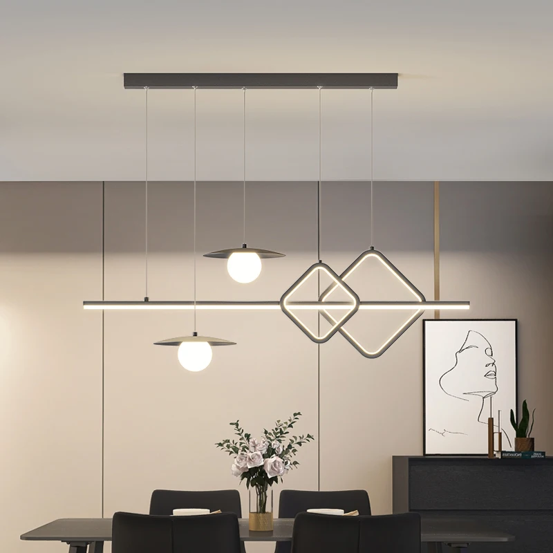 

Nordic Restaurant Pendant Lights Creative Personality Art Strip Geometric Chandelier Atmosphere Dining Table Bar Table Word Lamp