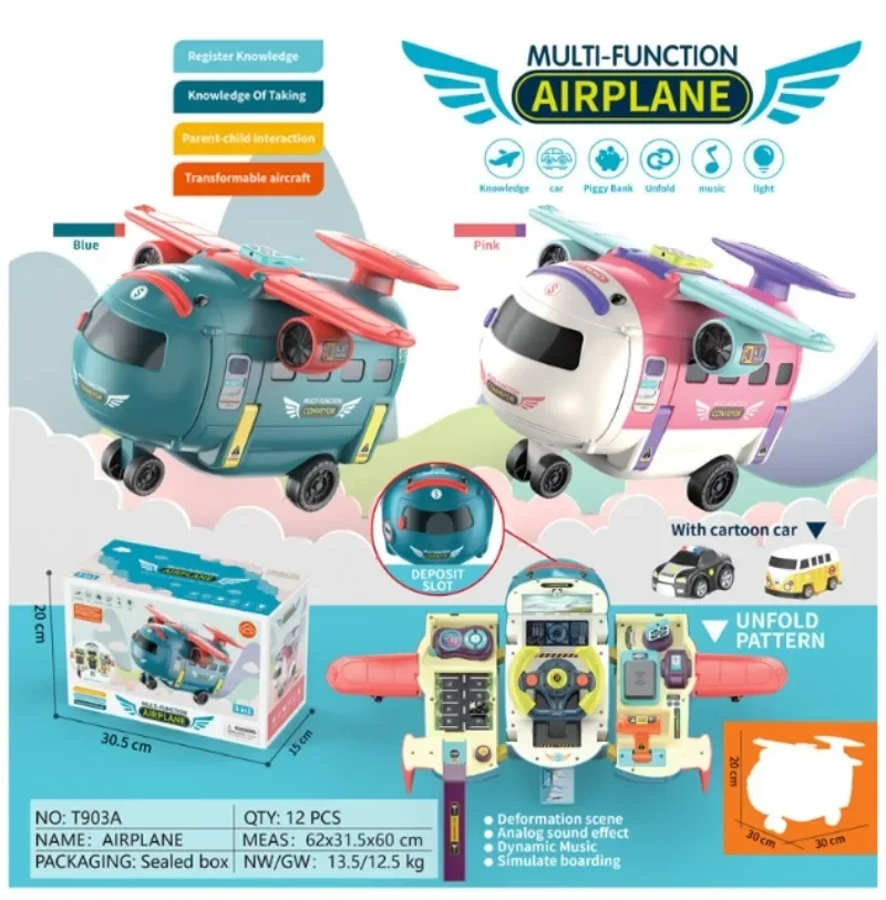 

3 in 1 Multifunctional Early Education Deformation Aircraft Light Music Multi-mode Simulation Driving Children's Fun Piggy Bank