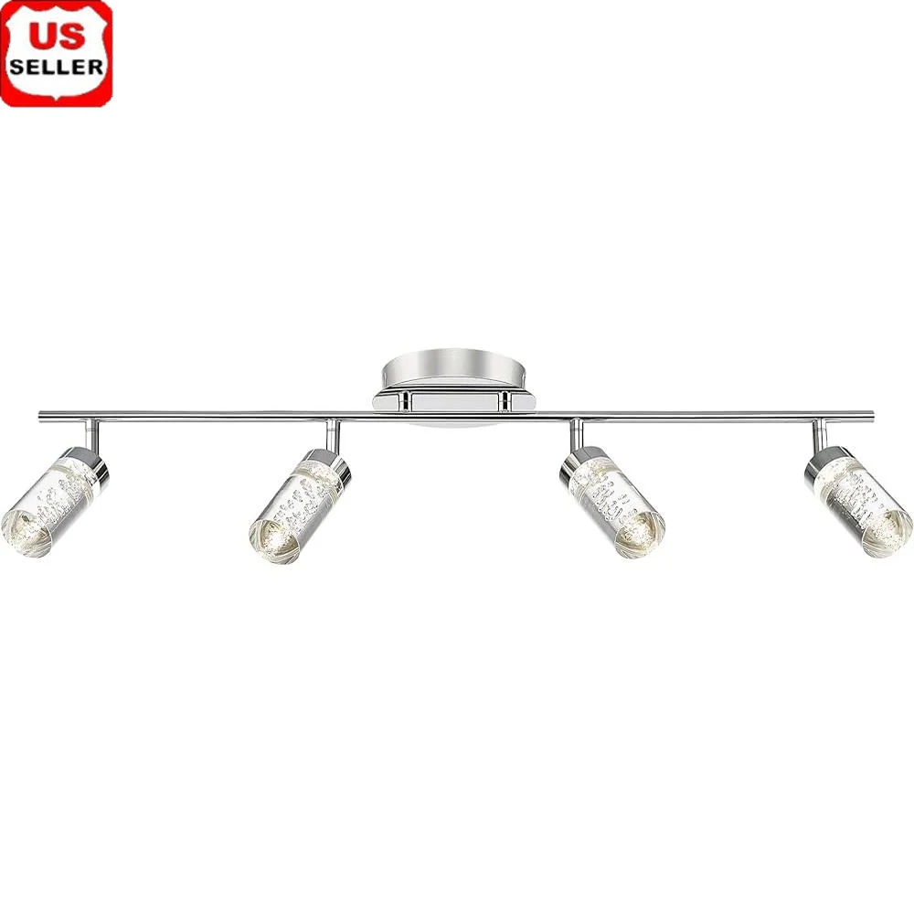 4-Light LED Track Lighting Fixture Adjustable Angle Installation Crystal Design Modern Ceiling Wall Light Home Decor Kitchen