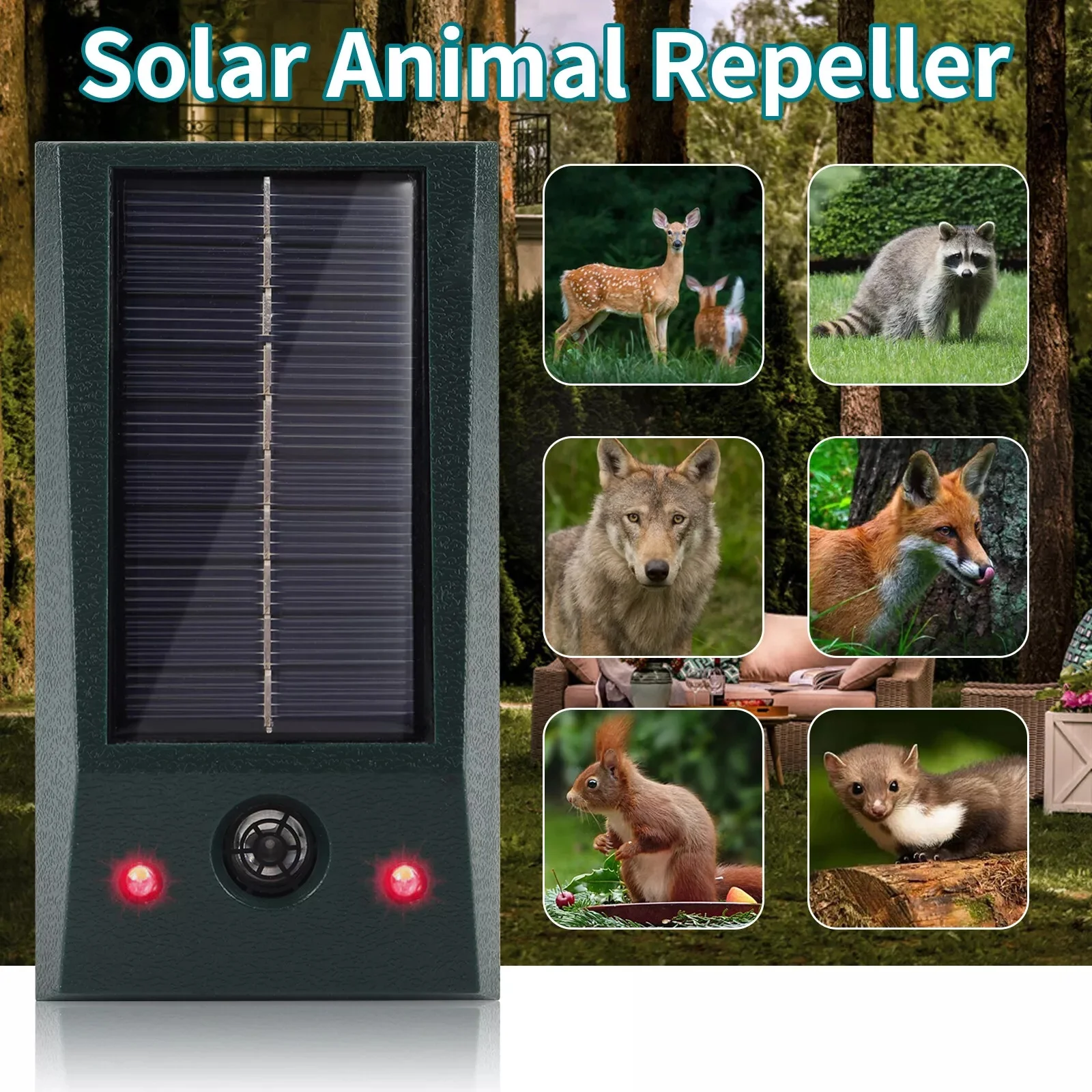 Solar Ultrasonic Animal Repellent Mouse Pigeon Bird Repeller with LED Flashing Pest Controller for Garden Farm Yard