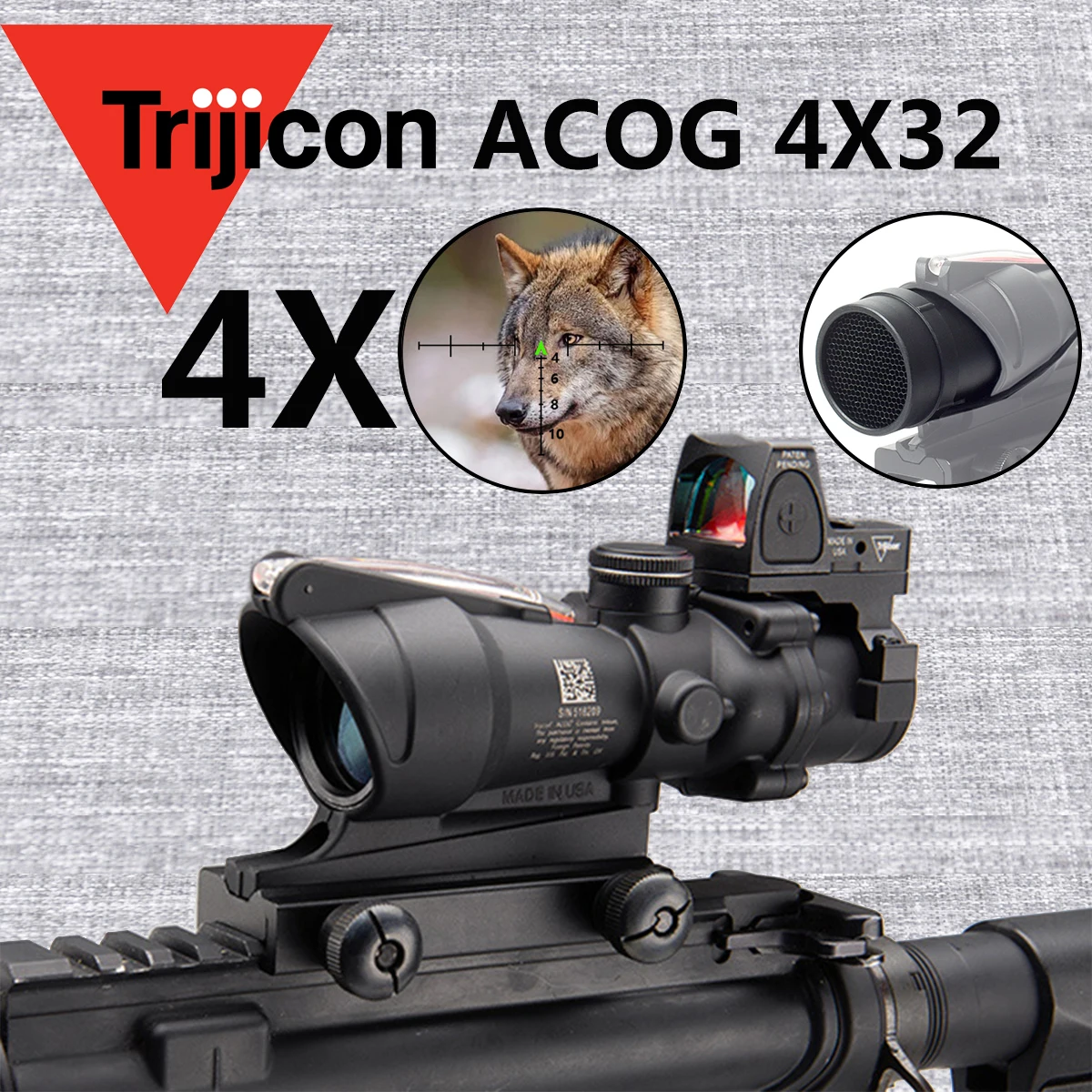 Trijicon ACOG 4X32 4X Magnifier Real Fiber Optics Red Green Dot Rifle Scope With RMR Hunting Sight ACOG Killflash Cover Cap