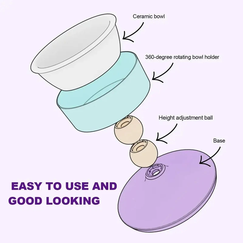 Raised Cat Food Bowl Adjustable Dog Bowl with Stand Rotatable Anti Vomiting Protect Pets Spine Feeding Supplie for Puppy-A46I