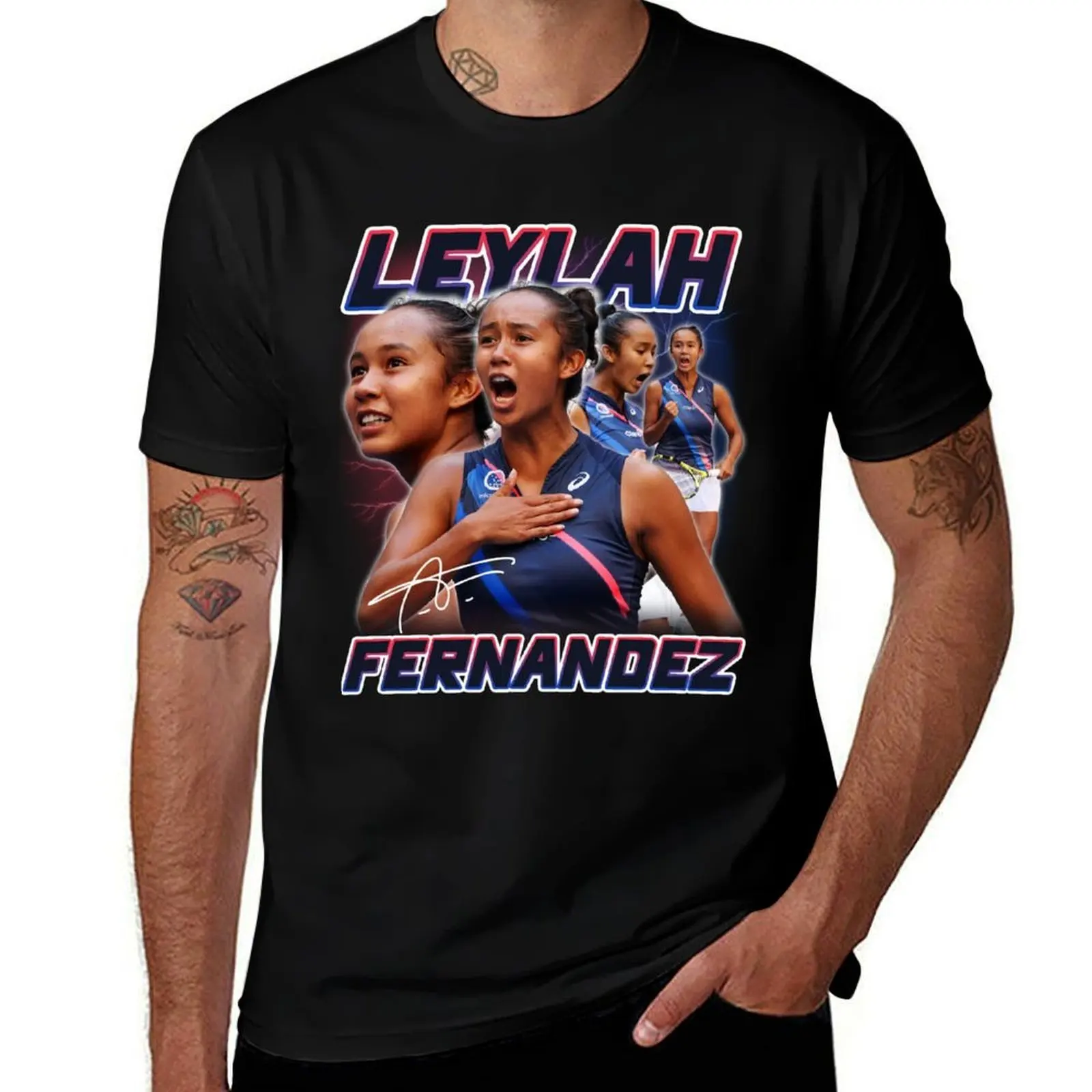 Leylah Fernandez Tennis Signature Vintage Retro 80s 90s Bootleg Rap Style T-Shirt Simple Print Design T-Shirt