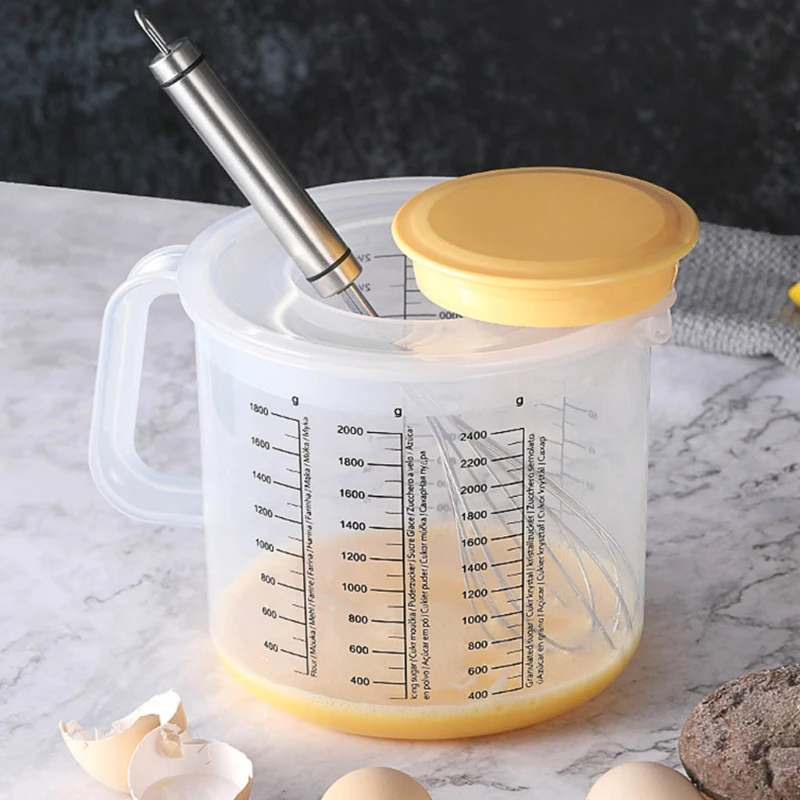 Large Capacity Baking Measuring Cup 2.5L Scale Kitchen Tool Mixing Bowl with Lid Transparent Plastic Mixing Cup for Home Tools