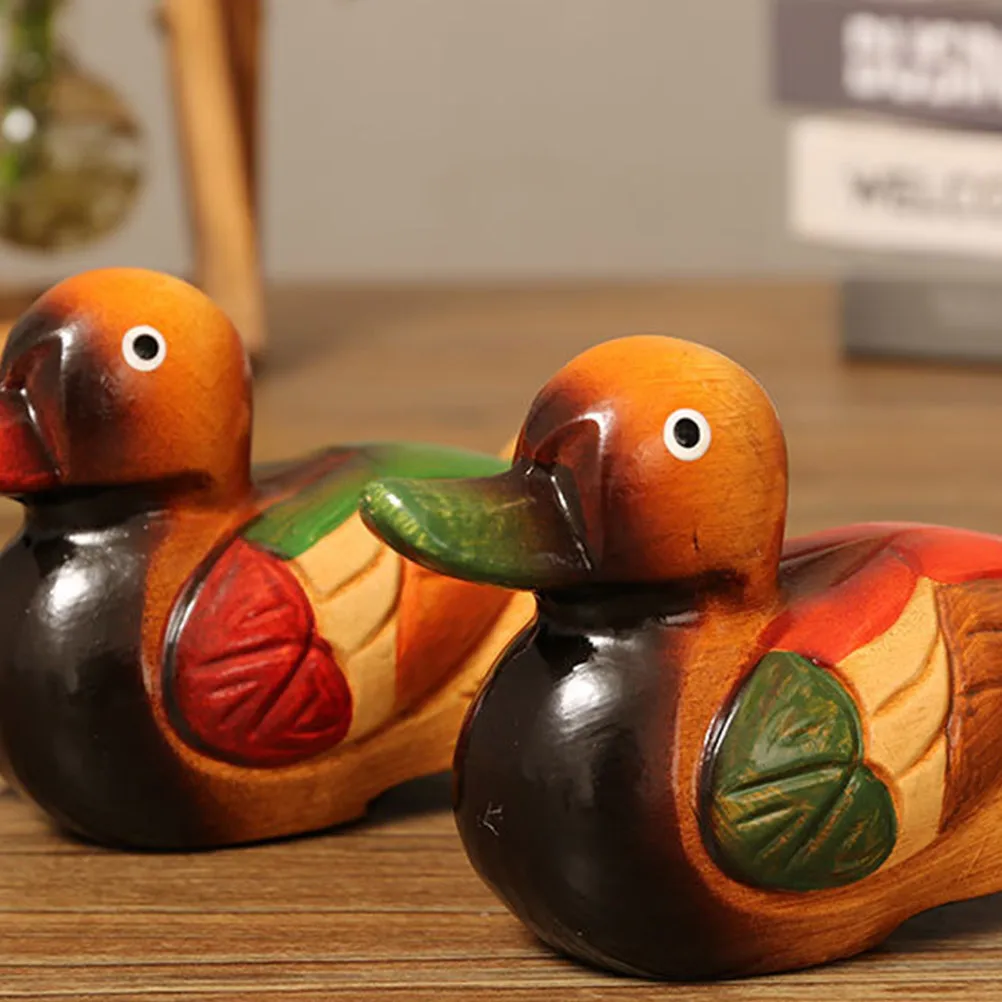 

1 Pair Wooden Ducks Statue Home Wedding Gift Desktop Decoration For Couple Stable Base Fade Resistant Romantic Gift
