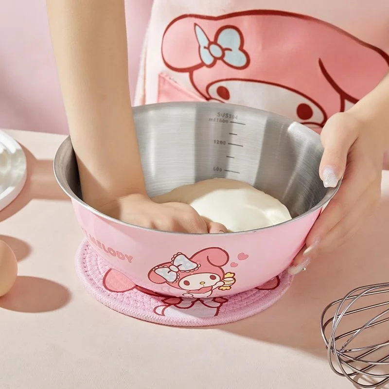 

Cute Sanrioed My Melody Stainless Steel Basin Thickened Vegetable Washing Basin Household Kitchen Kneading and Mixing Basin