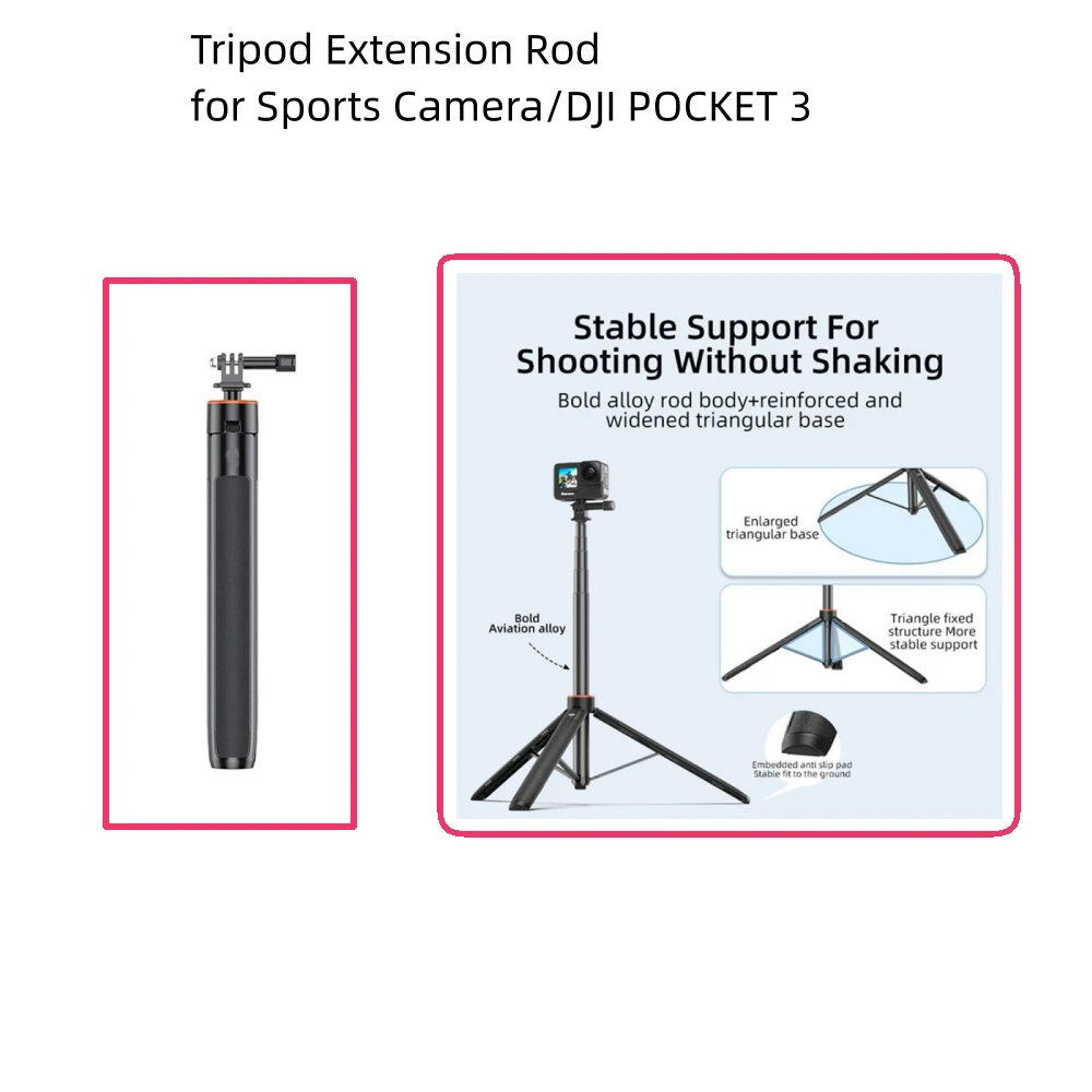 For Sports Camera/POCKET 3 Black 140CM Tripod Extension Rod Extension Selfie Stick Bracket Accessories