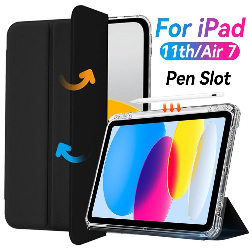 

Мягкий чехол для iPad (A16) 11th для iPad Air 11 дюймов 13 дюймов Чехлы с полной защитой от падения из ТПУ со скрытым слотом для ручки Прозрачные задние крышки