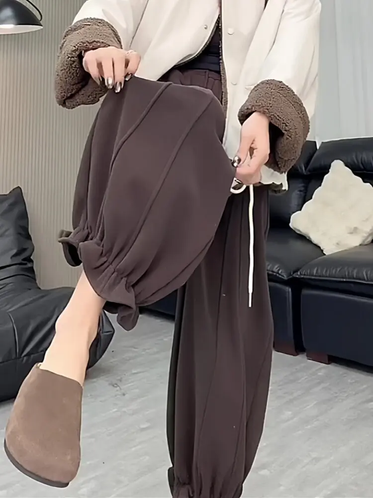 Pantaloni a gamba larga in pizzo dolce profondo occhi Pantaloni a nove punte dimagranti a vita alta autunno inverno da donna Coreano Sle Pendolarismo Vento