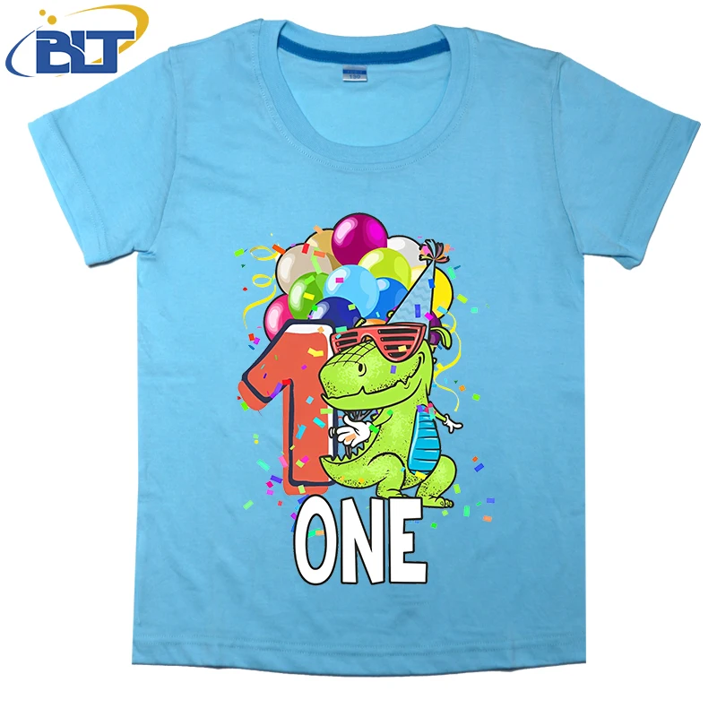 Birthday 1 Year Old Boy Dinosaur T-Rex Printed Children's T-Shirt Summer Cotton Short Sleeve Casual Tops for Boys and Girls