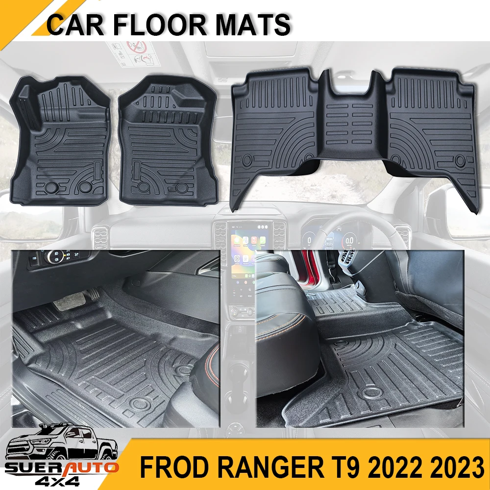 

3D TPE Floor Mats for Ford Ranger Next Gen 2023 2024 Wildtrak XLT XLS XL Raptor Anti-Slip Waterproof Interior Accessories