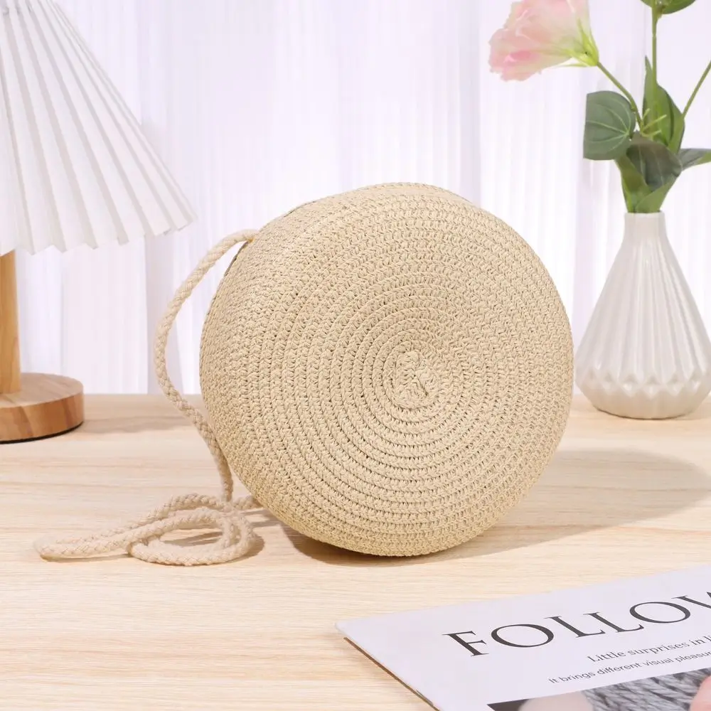 Handmade Women Girl Round Straw Bag Summer Beach Bag Straw Handbag Rattan Woven