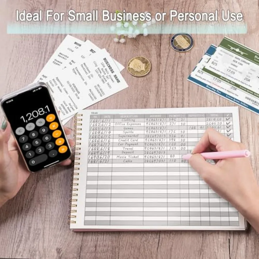 Accounting Ledger Book for Small Business Bookkeeping Home Budget Tracking with 2 Storage Pouch, Accounting Log Journal Persona view 4