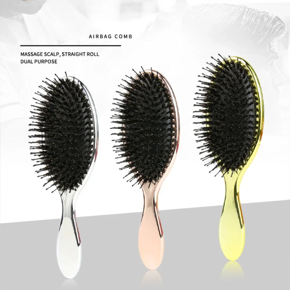 1PC Luxury Gold And Silver Color Oval Hair Brush Boar Bristle Paddle Hair Brush Anti Static Hair Comb Hairdressing Massage Comb