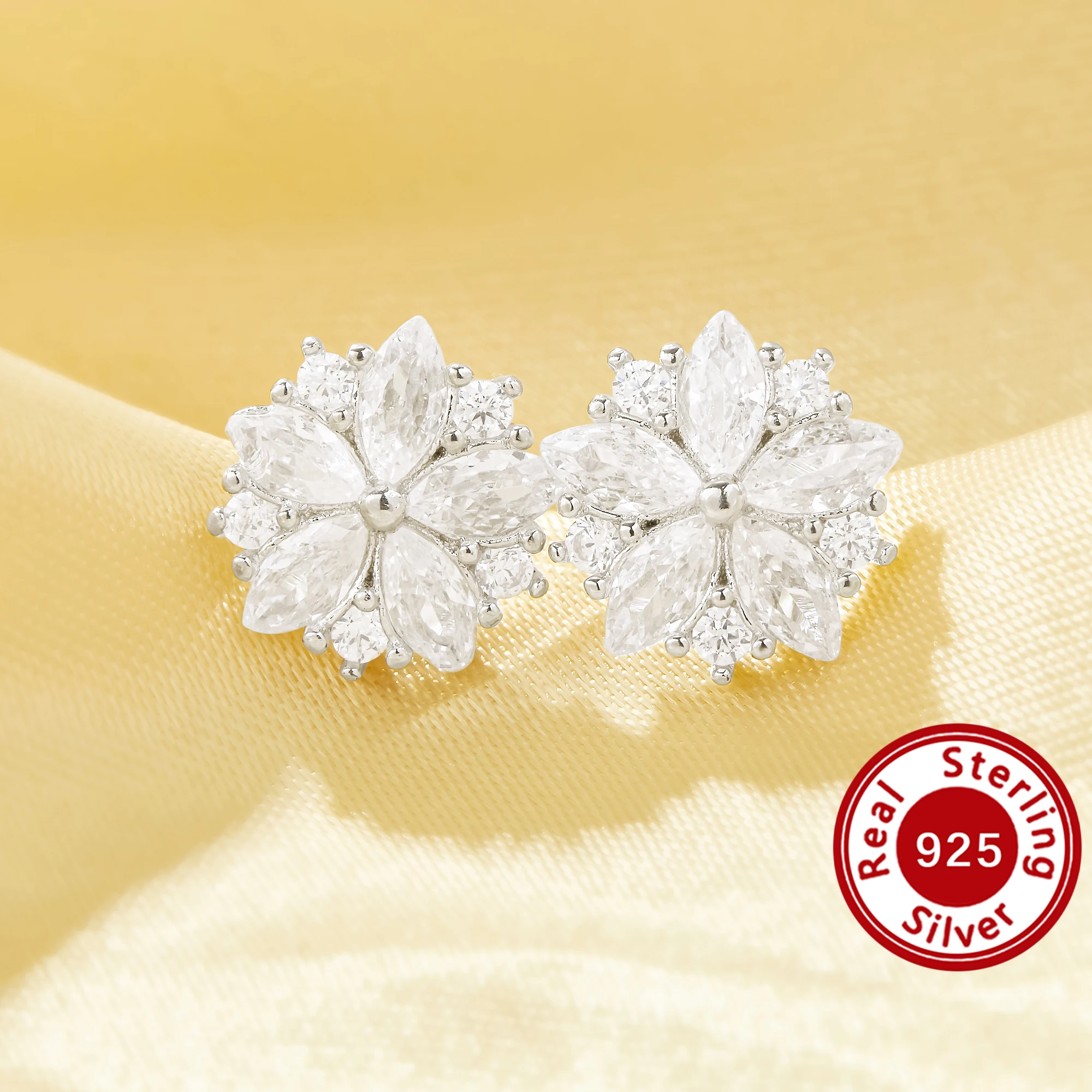 

Серьги-гвоздики с имитацией цветка и бриллиантов с белым фианитом, серьги из цельного серебра 925 пробы, винтажные серьги 6390122