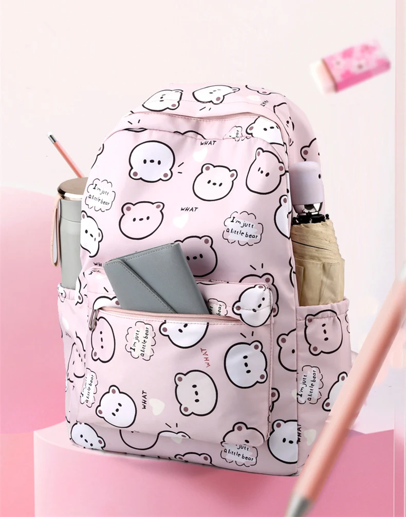 Mochila coreana con estampado de oso de peluche para mujer, bolsos escolares de dibujos animados de alta calidad para niñas adolescentes, Mochila para estudiantes, novedad de 2024