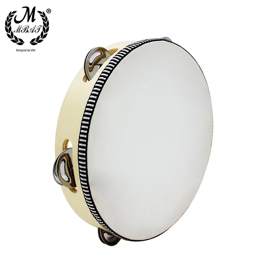 M MBAT 8 inch Tambourine Educational Musical Hand Drum Toys for Children Kids Instruments HandDrum Wooden Tambourine Percussion