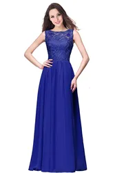 BABYONLINE Robes De Demoiselle D'honneur A Line Long Royal Blue Bridesmaid Dresses Maxi Chiffon Lace Prom Formal Party Gown