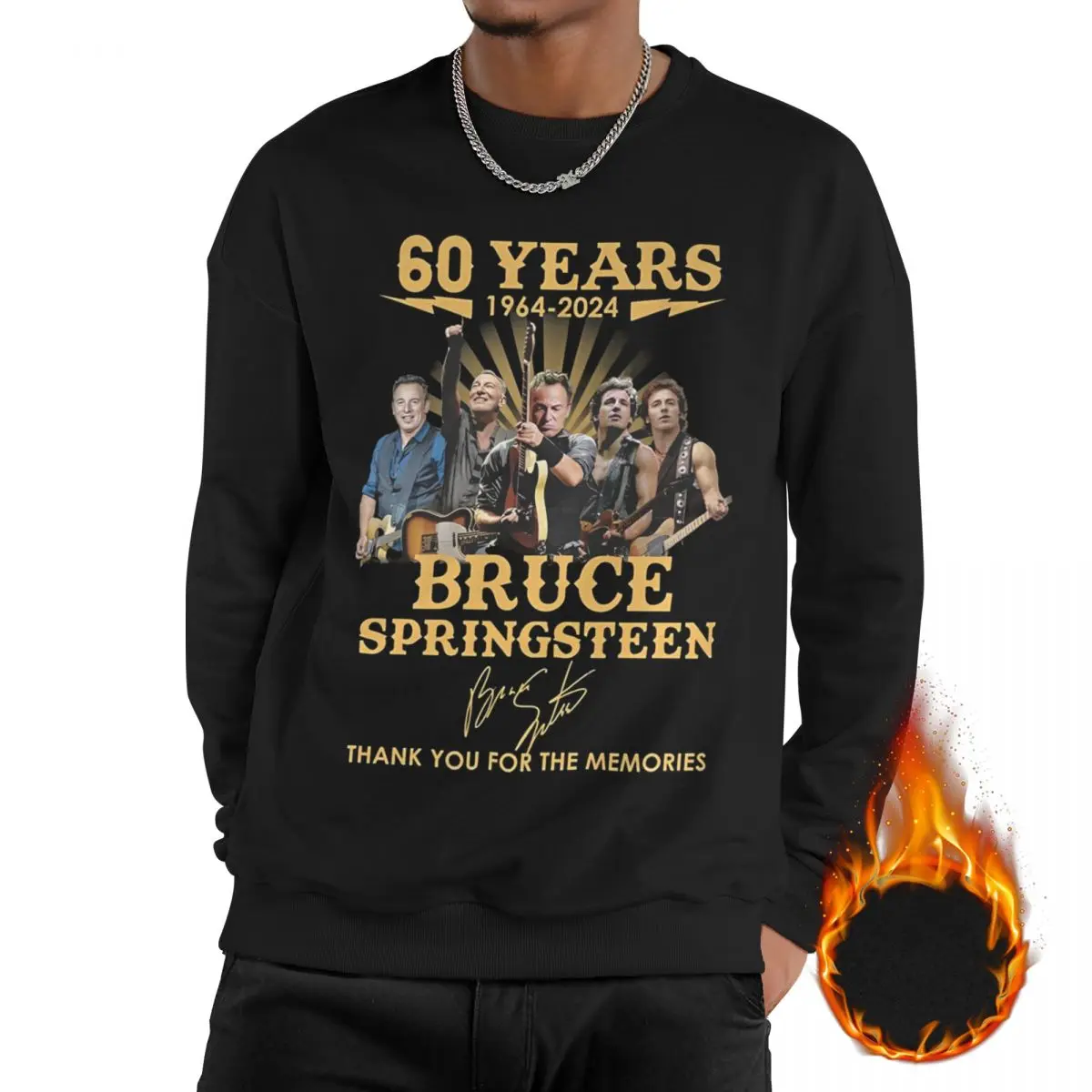 

Man Fleece Lined Sweatshirts Retro Bruce Springsteen Rock Singer 60Years Merch Sweatshirt Pullover Long Sleeve Shirts Hoodies