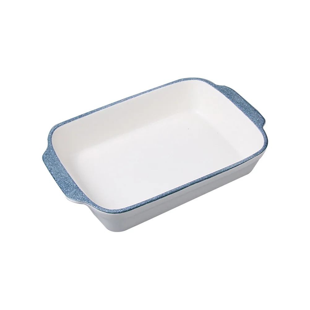 

1Pcs Binaural Ceramic Baking Plate Rectangular Bowl Practical Heat Resistant Kitchen Tray Rectangular Bowl