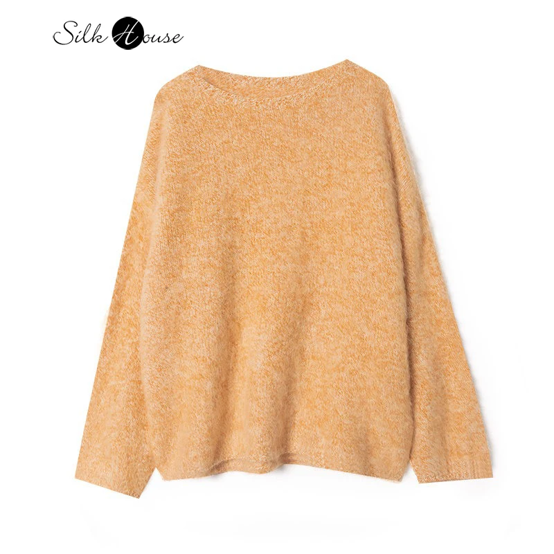 

2025 Women's Autumn/Winter New Flower Orange 5% Cashmere 95% Wool Comfortable Soft Sticky Pulley Round Neck Long Sleeve Sweater
