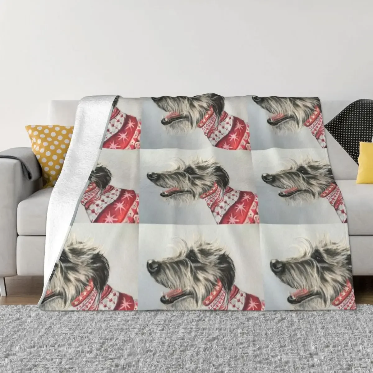 Scruffy Lurcher in Christmas jumper Throw Blanket blankets and throws Thermal Cute Plaid Blankets