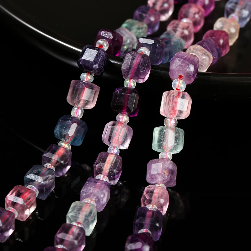 High Quality Natural Multicolor Fluorite Faceted Square Beads Loose Spacer For Jewelry Making Diy Necklace Bracelet Accessory