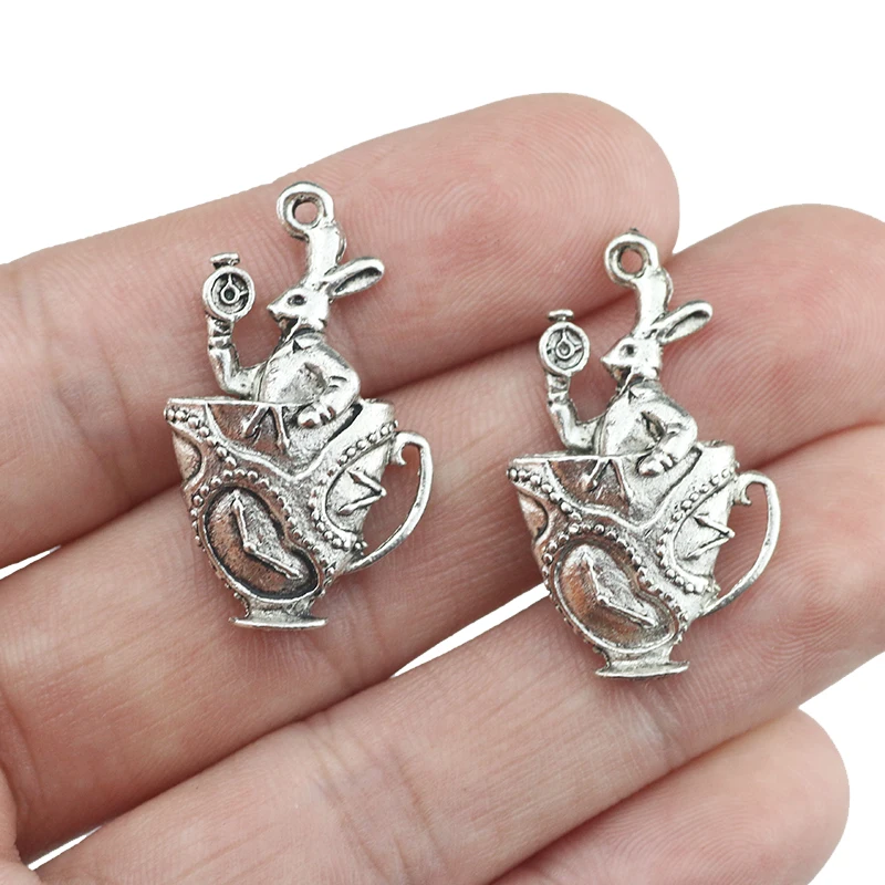 4 Pieces 18*30mm Mixed Alloy Antique Silver Color Rabbit Cup Charms Vintage Pendant Accessory For DIY Jewelry Making