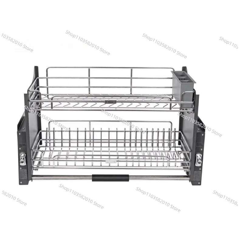 Stainless Steel Pull Down Spice Rack, Soft Close Kitchen Cabinet Organizer Lifting Storage Basket