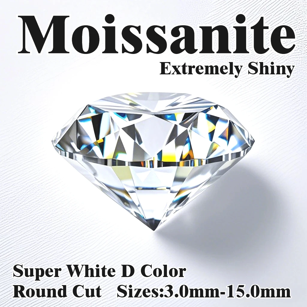 Moissanite Stone D Color VVS1 Round Cut 0.1ct-12ct Wholesale Lab Grown Gemstones Pass Diamond Tester with GRA Certificate