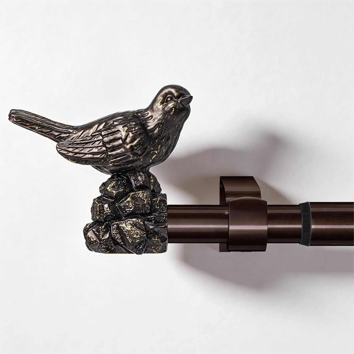 Adjustable Curtain Rods for Window 18-45 Inches, Heavy Duty Bronze Drapery Rod with Bird Finials, Vintage Farmhouse Curtain Rod