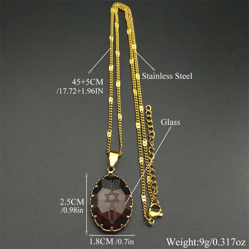 الشمعدان ستار ديفيد اليهودية ماجن يهوديكا العبرية الزجاج قلادة للنساء الرجال الفولاذ المقاوم للصدأ إسرائيل الإيمان مصباح مجوهرات هانوكا