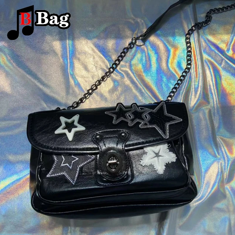 Star Pattern Retro Shoulder Bag Little Black Spice Girl Tote Underarm Crossbody Handbag Harajuku Versatile Gothic y2k