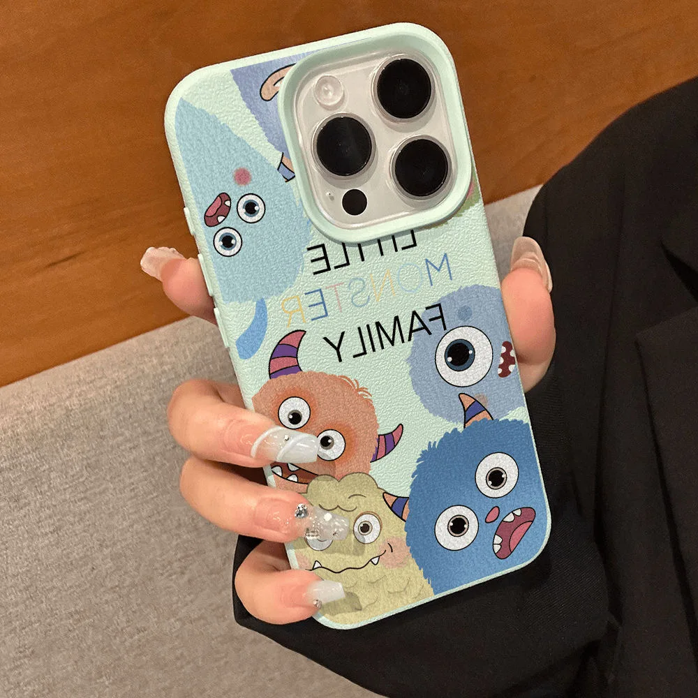 Disneies Little Monster Fashion TPU Imitation Leather Phone Case for IPhone 16 Plus 15 14 13 12 11 Pro Max Shock-absorbing