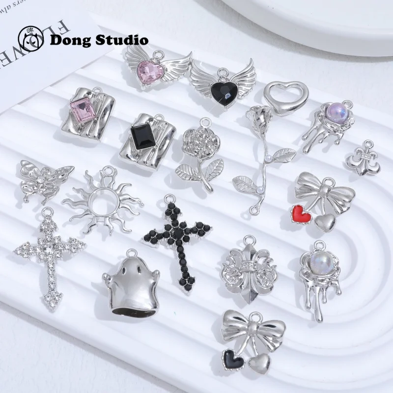 Silver rose love cross cherry alloy pendant diy handmade earrings jewelry bracelet necklace accessories materials